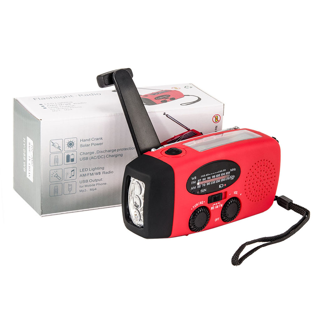 Emergency Solar Hand Crank Dynamo AM/FM/WB Weather Radio LED Flashlight