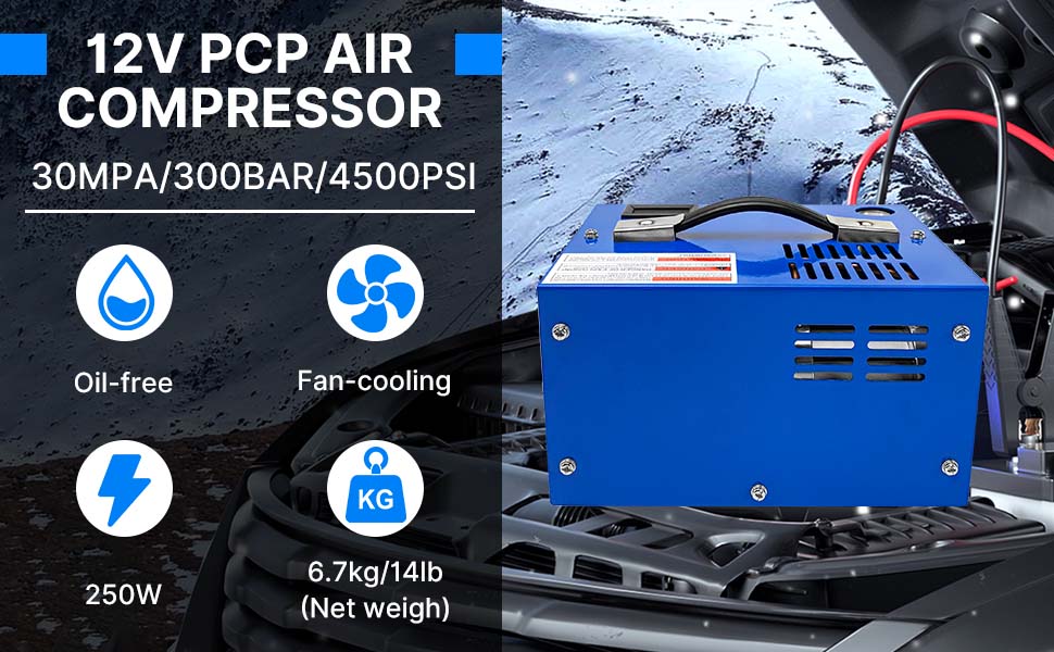 IMeshbean PCP Air Compressor, 4500PSI Portable PCP Compressor, 12V DC 110v 220v Ac Pcp Manual Stop W Built In Fan For Paintball Scuba Bottle - View #6