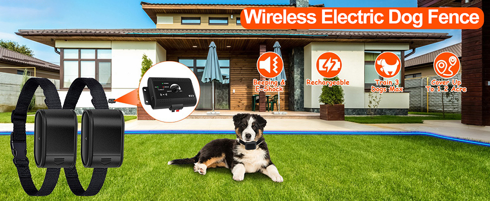 Electric Dog Fence System - 1.2 Acre Coverage With 2 Waterproof Collars For Dogs Over 4 Lb
