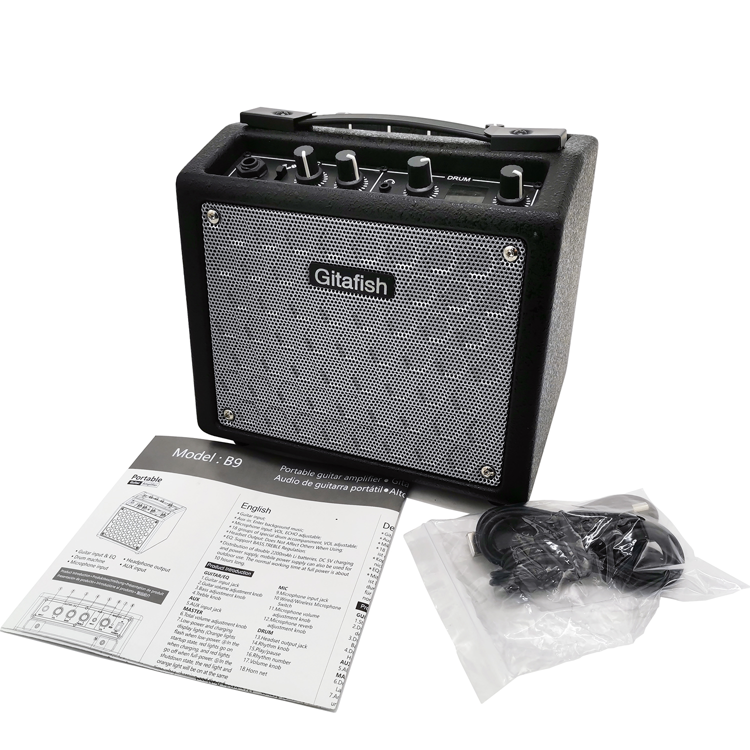 Rechargeable Guitar Amplifier Speaker Portable Drum Machine Microphone