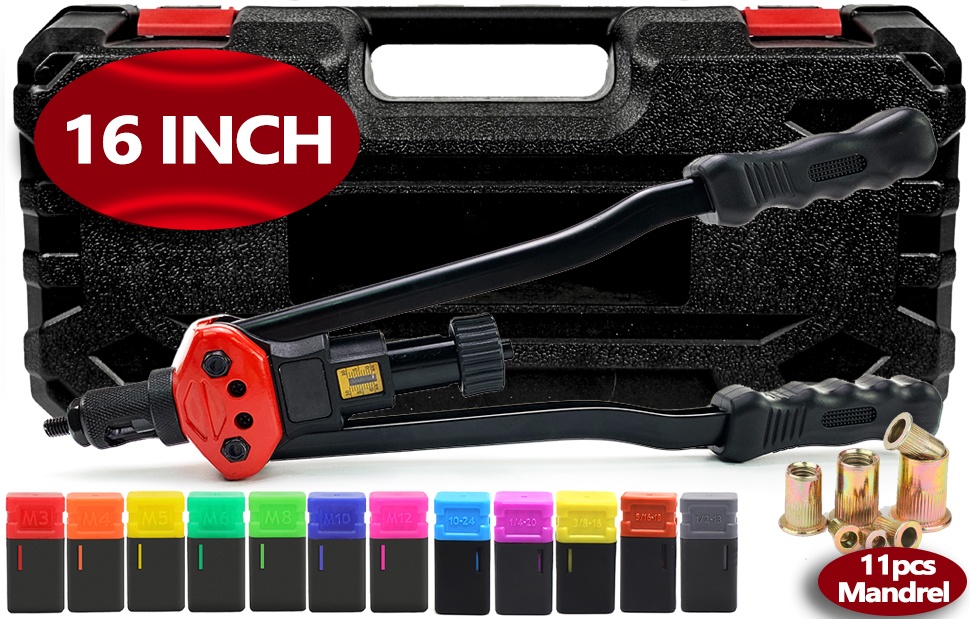 IMeshbean 16-Inch Hand Rivet Nut Gun Kit | 133-Piece Rivnut Setter With Metric & SAE Threads