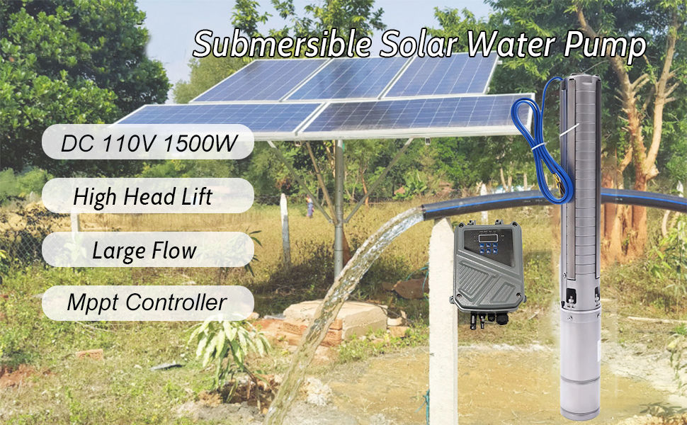 Pompe Solaire Submersible Pour Puits Profond 2HP 1500W - Kit Avec Contrôleur MPPT - Neuf