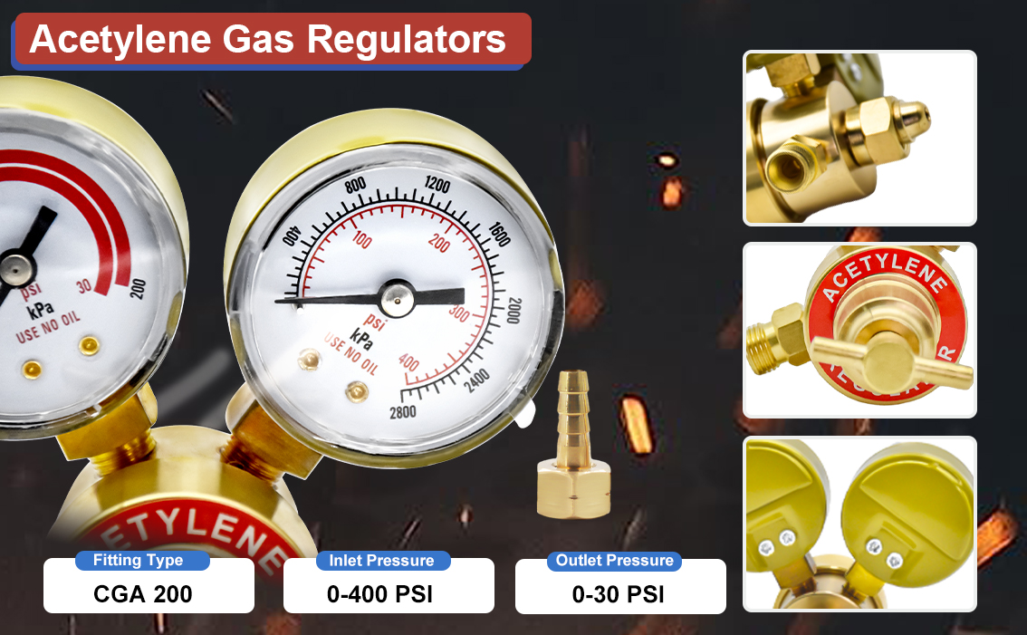 2-Piece Oxygen & Acetylene Regulator Set - CGA-540 & CGA-510 Compatible With Victor/Harris Torches