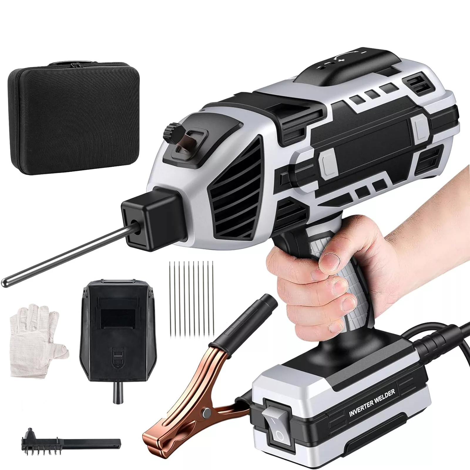 Welding Machine Handheld, 120Amp Portable ARC Welder Machine, Hand Held Welder Machine With IGBT Inverter, 5 Variable Current Adjustment For 3/32"-1/8'' Welding Rods,Grey